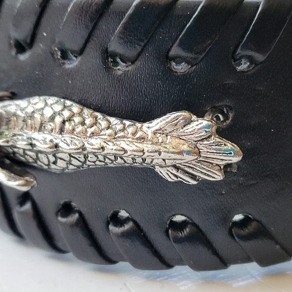 Steel Articulated Dragon & Dark Brown Leather Unisex Bracelet Snap Closure 8.5" - Picture 7 of 9